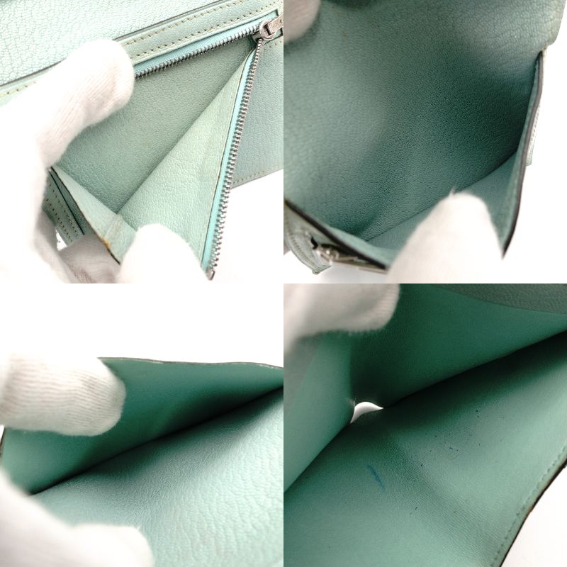 HERMES Béan Compact Bifold Wallet Leather Mint Green H Logo Wallet Silver Hardware □H Engraving R801941