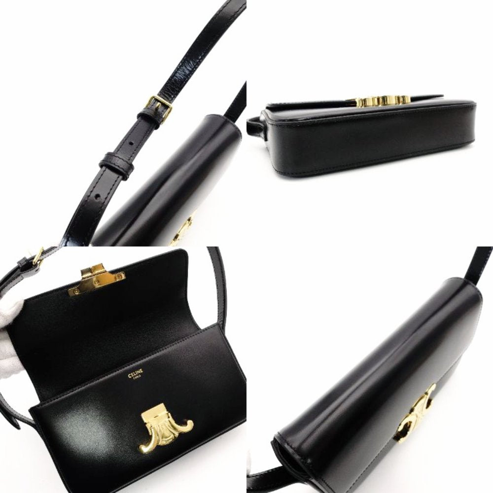 Céline Triomphe Calf One-Shoulder Black Leather Bag with Gold Hardware and Logo R8020075