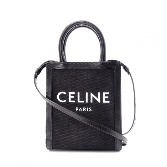CELINE Mini Vertical Cabas Shoulder Bag, Canvas, Black, 2-Way