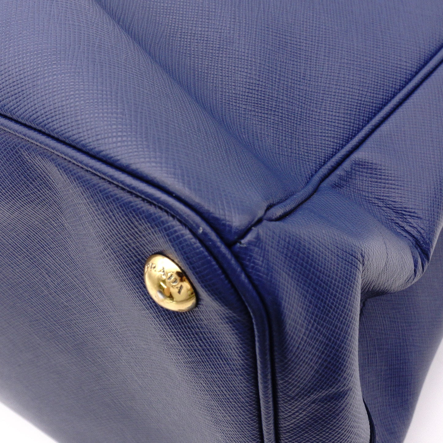 PRADA Galleria Handbag, Leather, Blue Tote Bag, Gold Hardware, Triangle Logo