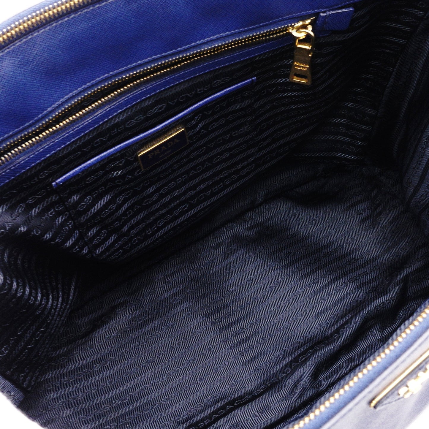 PRADA Galleria Handbag, Leather, Blue Tote Bag, Gold Hardware, Triangle Logo