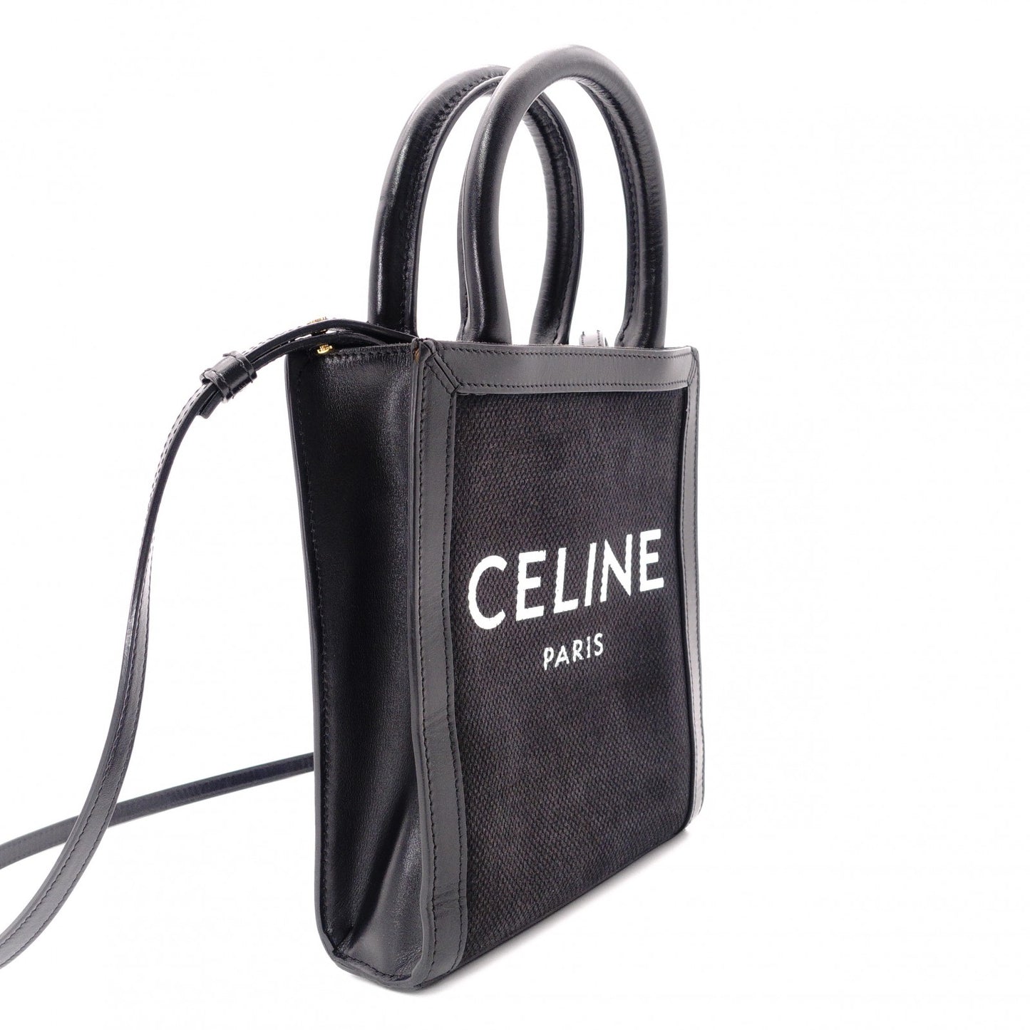 CELINE Mini Vertical Cabas Shoulder Bag, Canvas, Black, 2-Way