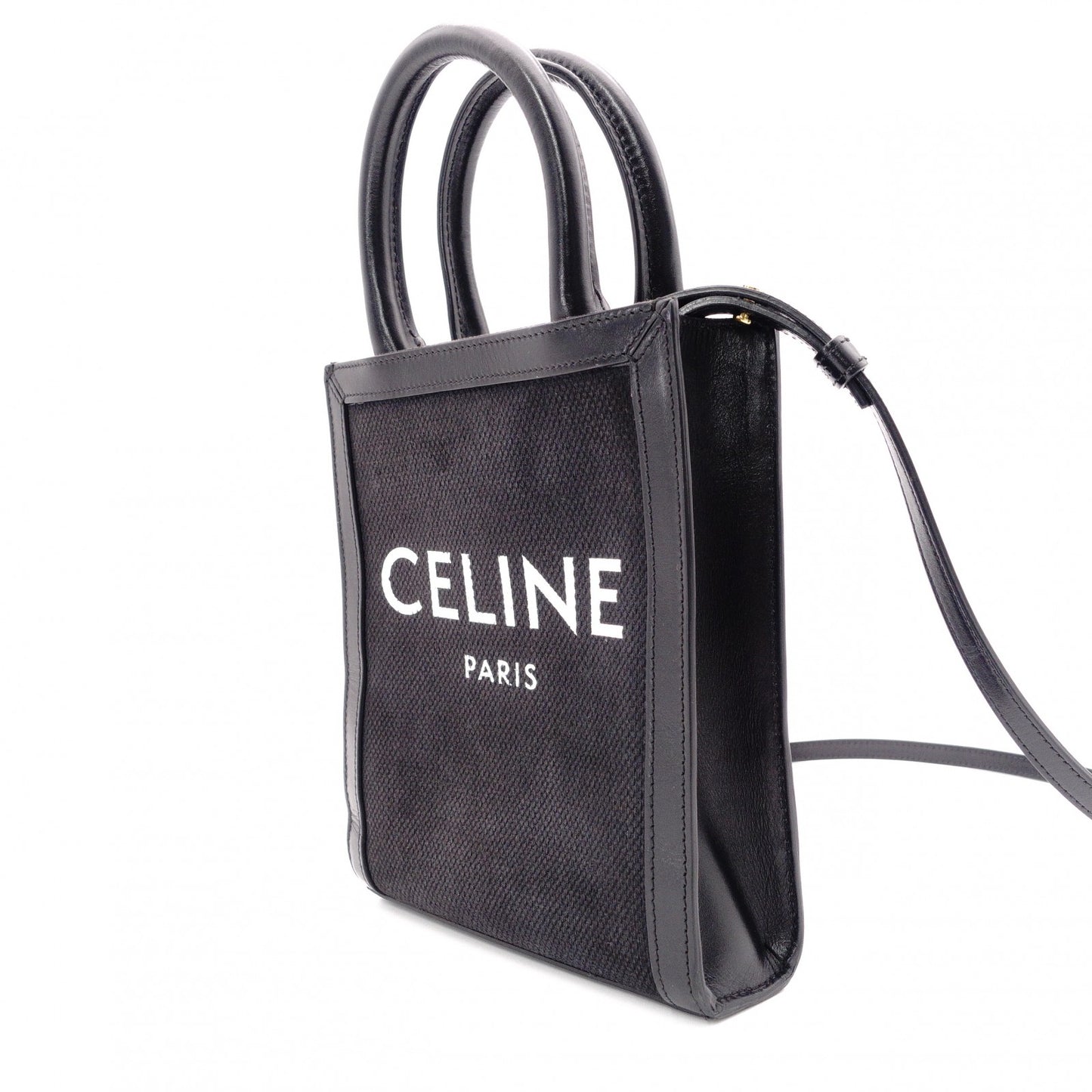 CELINE Mini Vertical Cabas Shoulder Bag, Canvas, Black, 2-Way