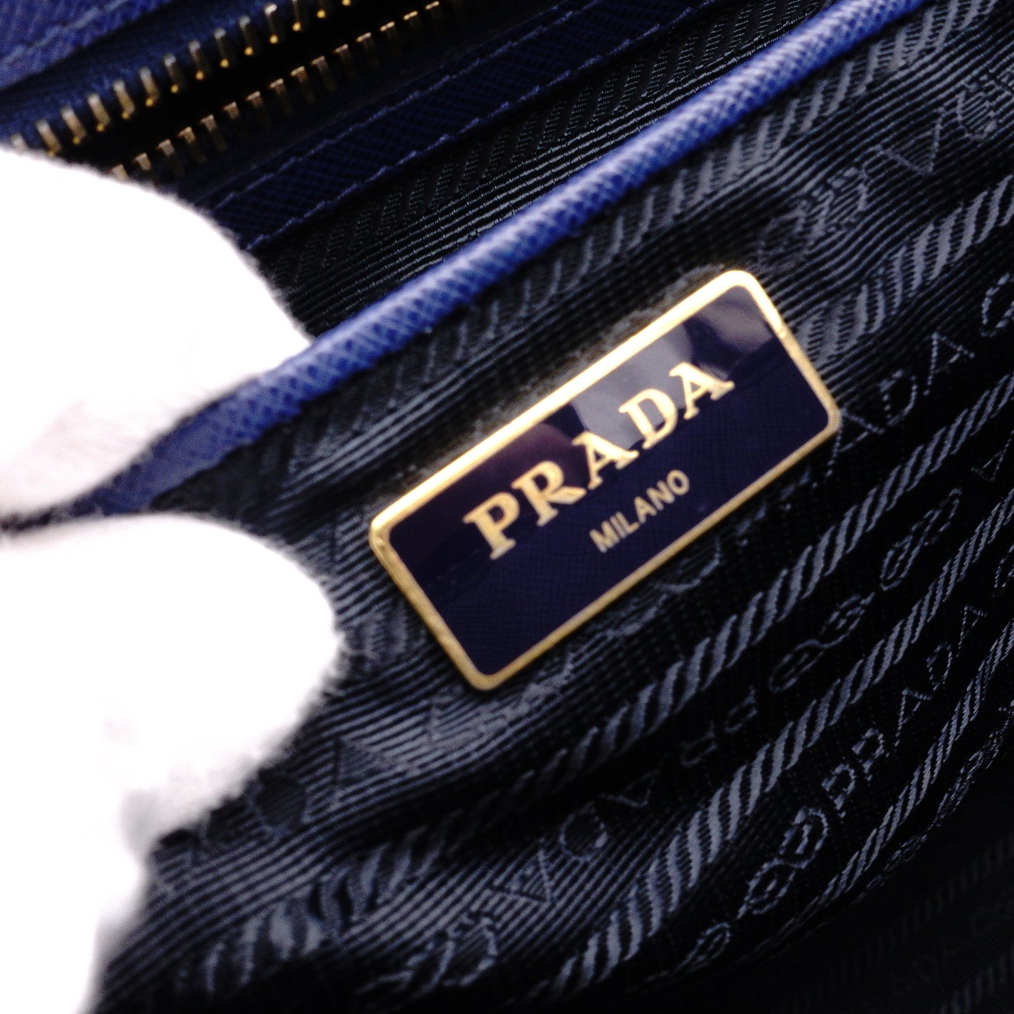 PRADA Galleria Handbag, Leather, Blue Tote Bag, Gold Hardware, Triangle Logo