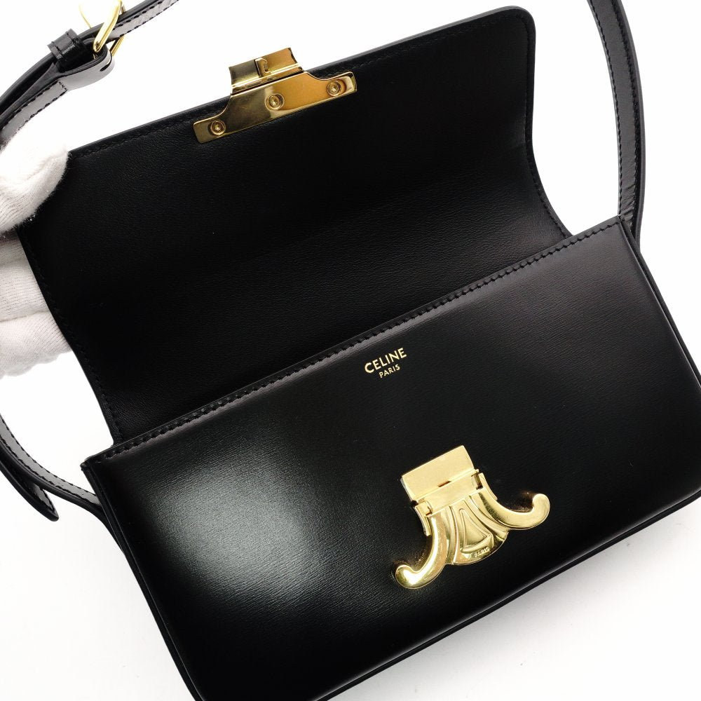 Céline Triomphe Calf One-Shoulder Black Leather Bag with Gold Hardware and Logo R8020075