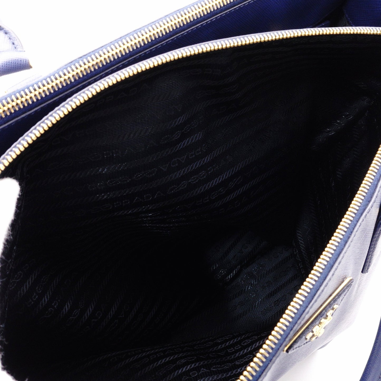 PRADA Galleria Handbag, Leather, Blue Tote Bag, Gold Hardware, Triangle Logo