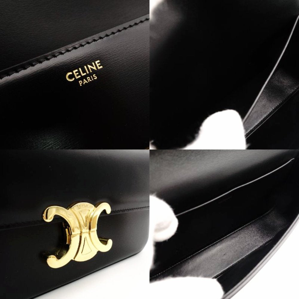 Céline Triomphe Calf One-Shoulder Black Leather Bag with Gold Hardware and Logo R8020075