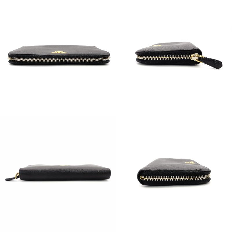PRADA Long Wallet Saffiano Leather Black Leather Wallet Gold Hardware R801987