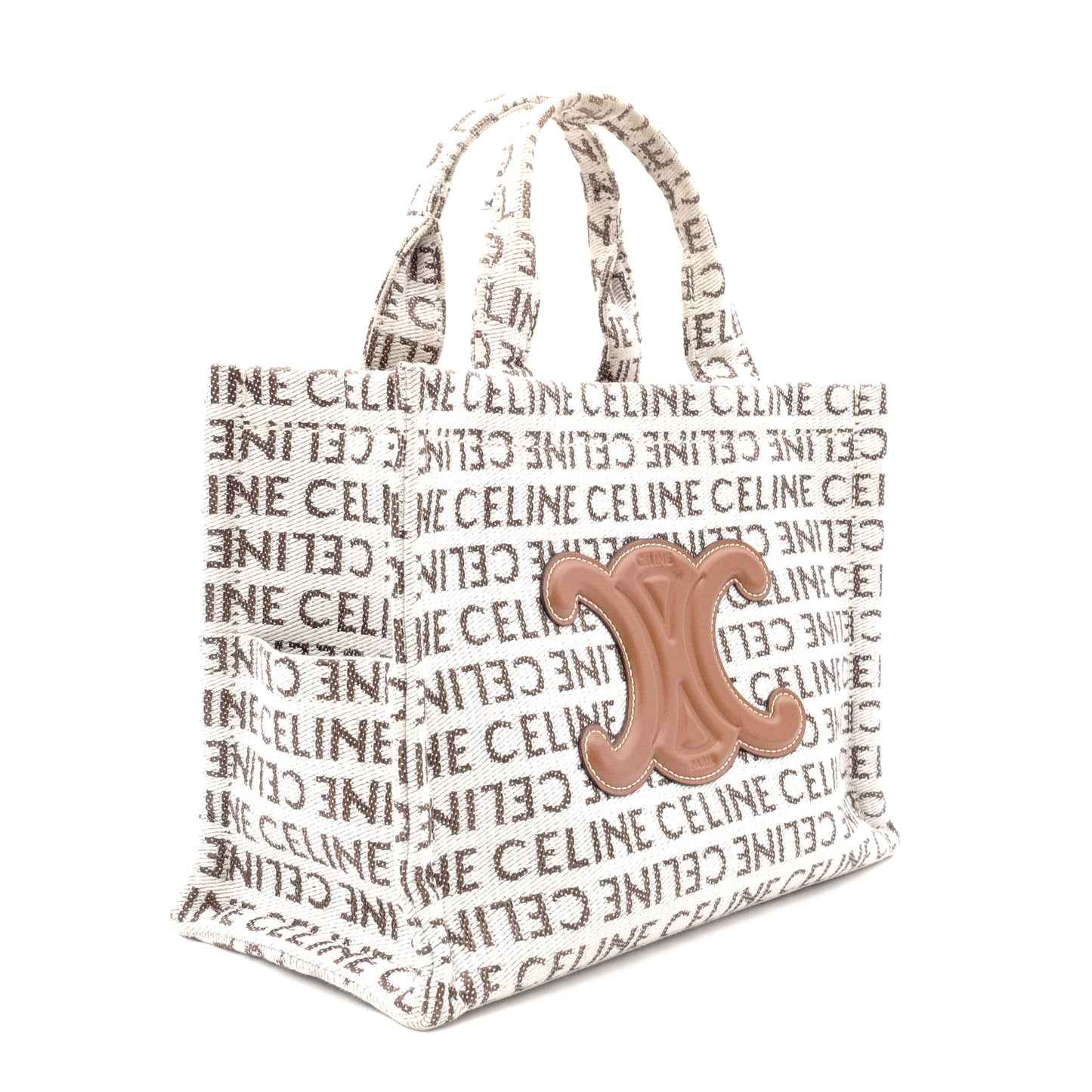 CELINE Triomphe Small Cabas Tais Handbag, Canvas/Leather, Beige, 2-Way, Logo