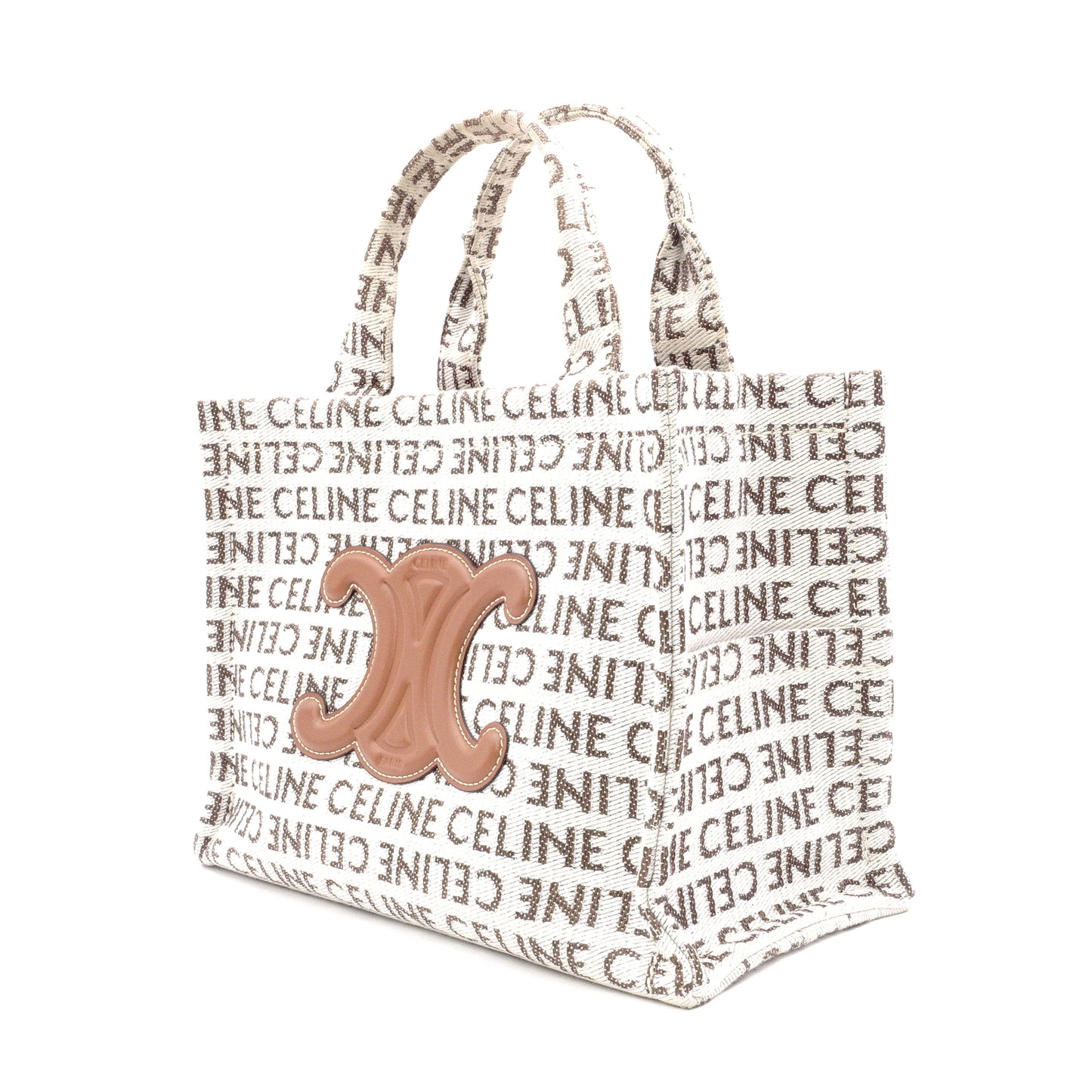 CELINE Triomphe Small Cabas Tais Handbag, Canvas/Leather, Beige, 2-Way, Logo