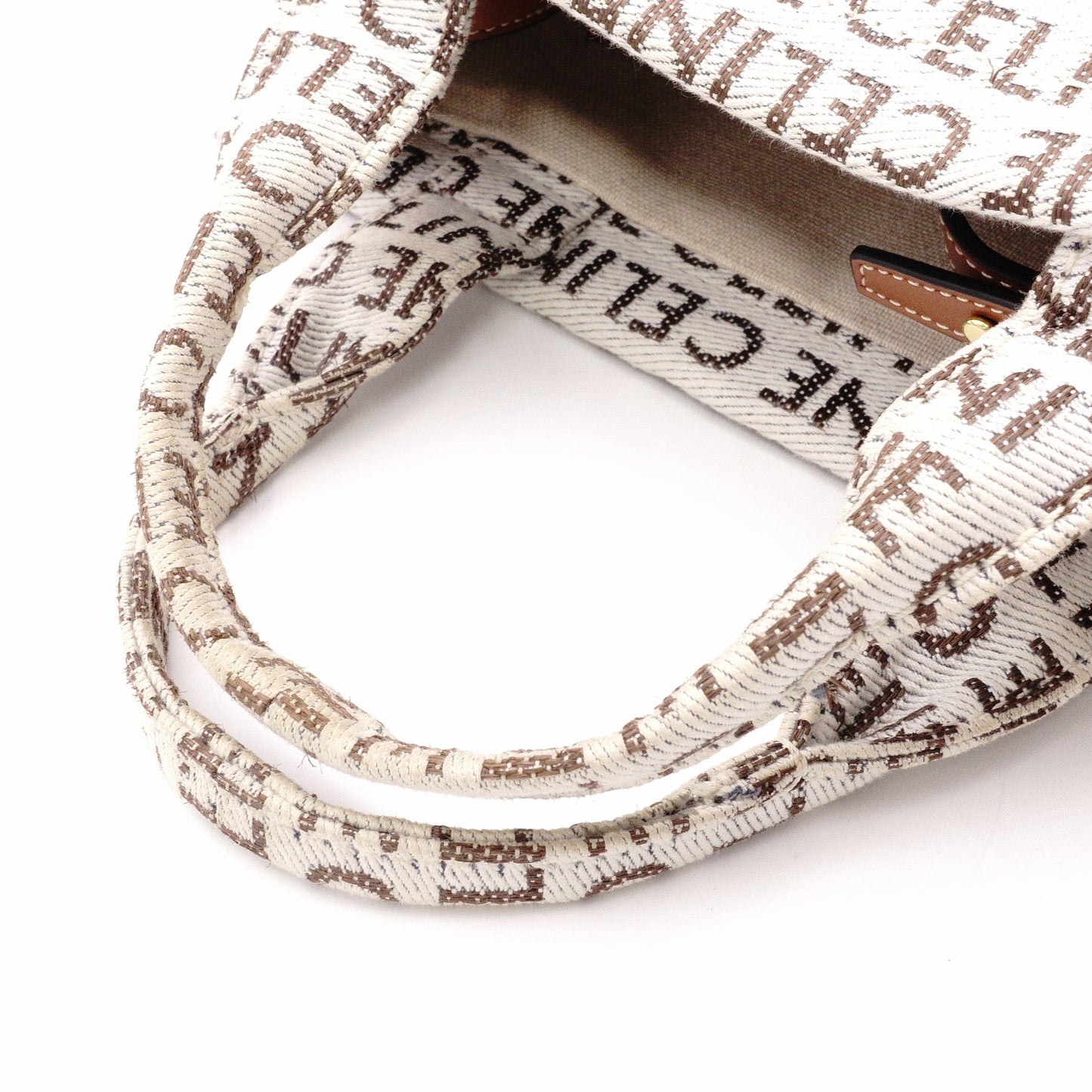 CELINE Triomphe Small Cabas Tais Handbag, Canvas/Leather, Beige, 2-Way, Logo