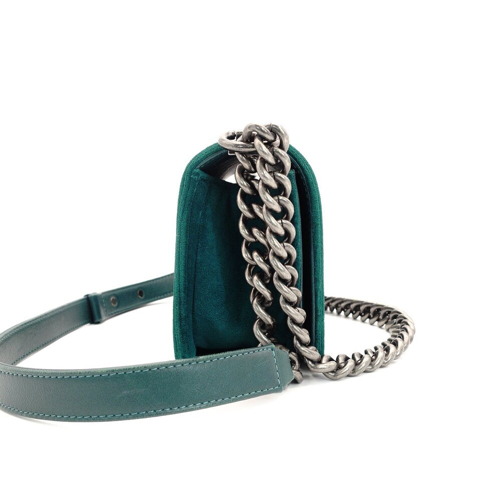 CHANEL Boy Chanel Velour 2Way Green Shoulder Bag Green Women's Simple 7-2-261