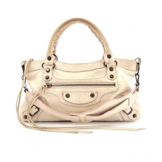 BALENCIAGA The First Handbag, Leather, Beige, 2-Way