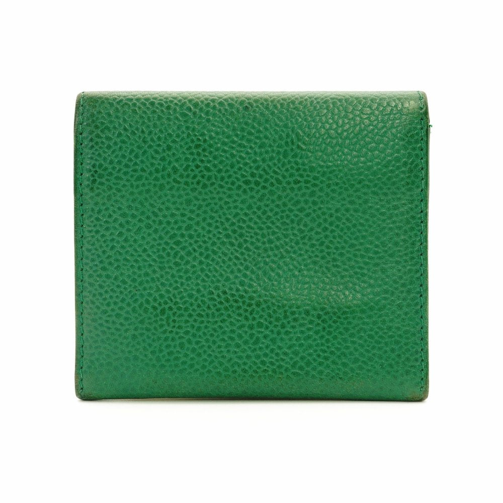CHANEL Coin Case Caviar Skin Green Leather Vintage Mini Wallet R801194