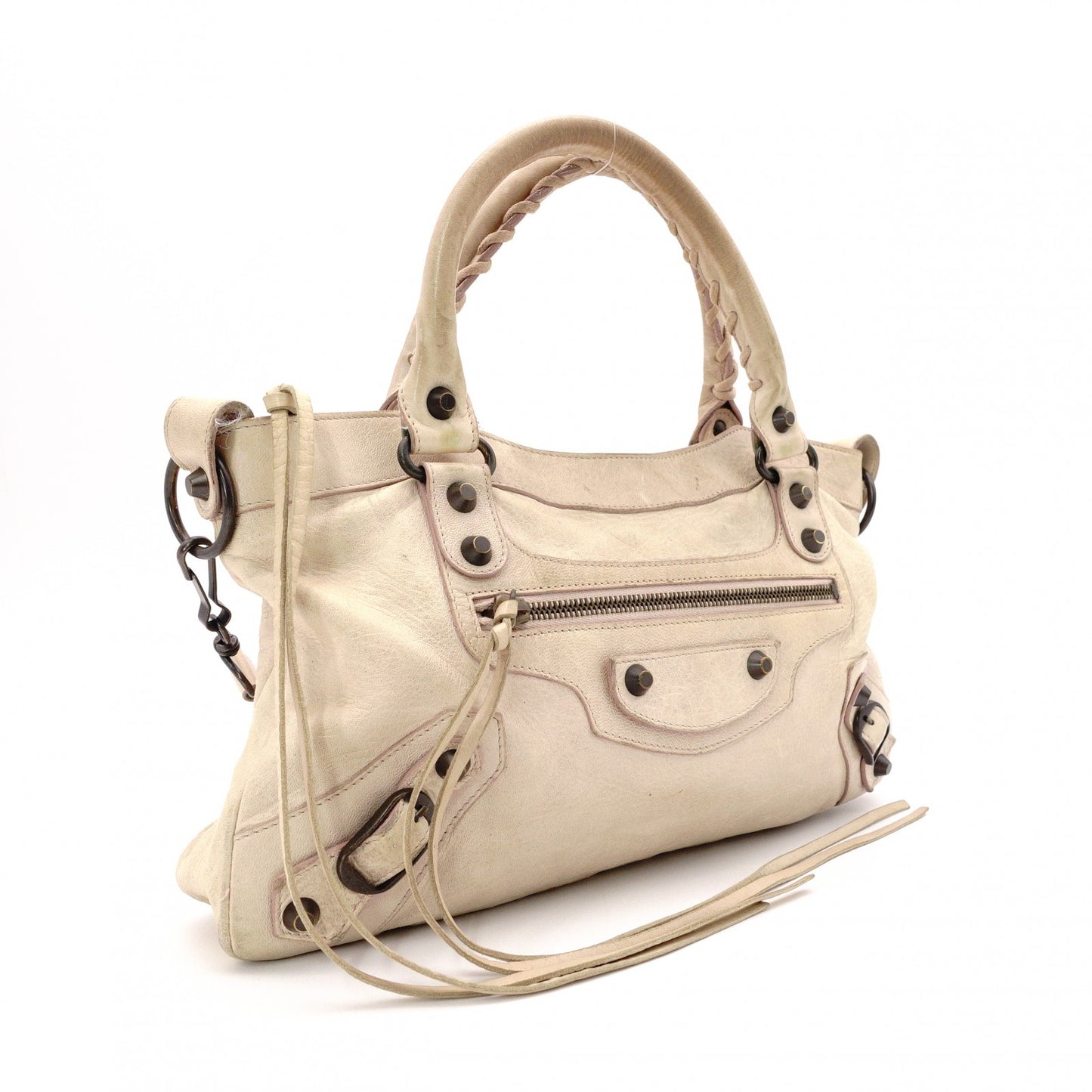 BALENCIAGA The First Handbag, Leather, Beige, 2-Way