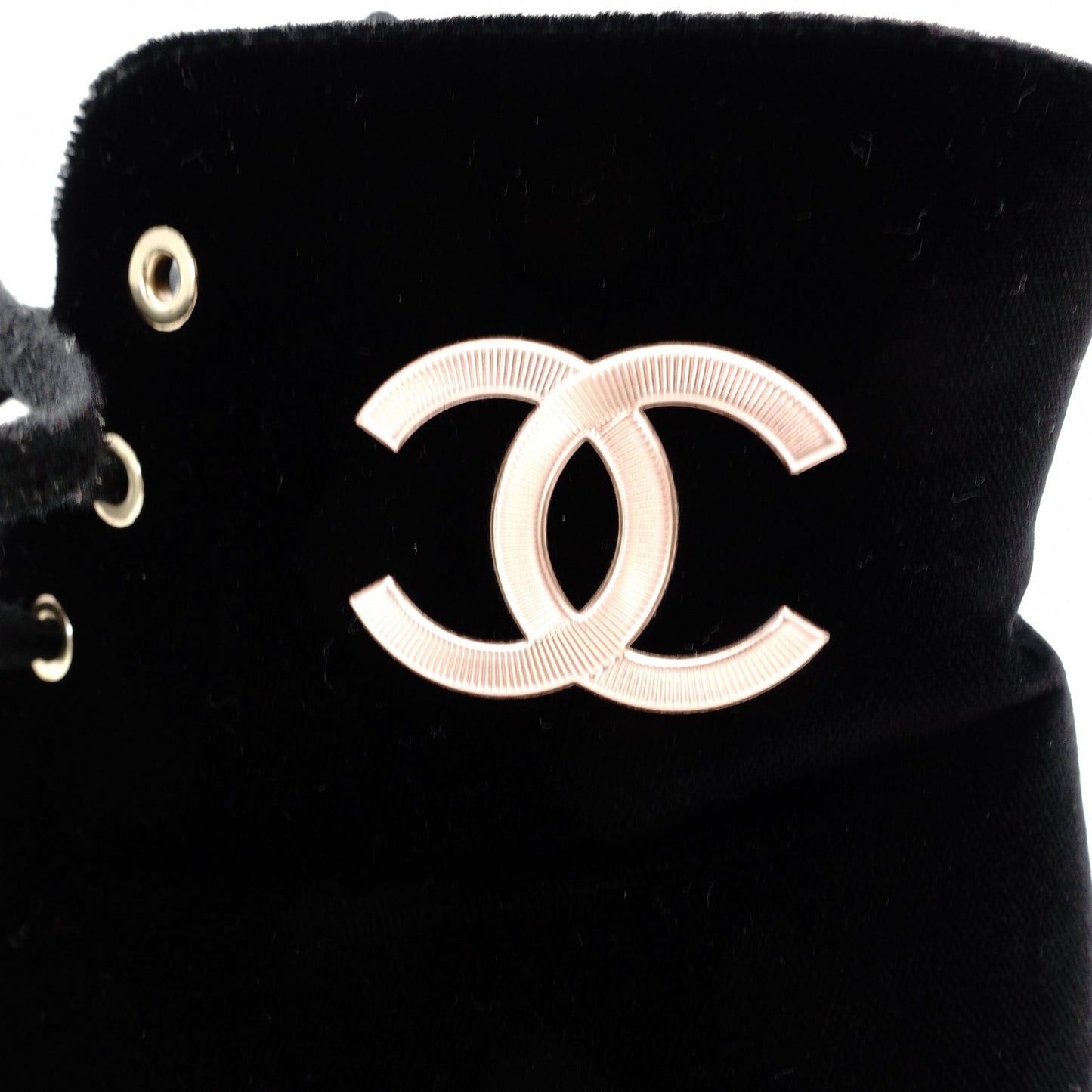 CHANEL Short Boots Black Velvet Black CC Logo Short Boots Size 37.5 Approx. 9.6" R801839