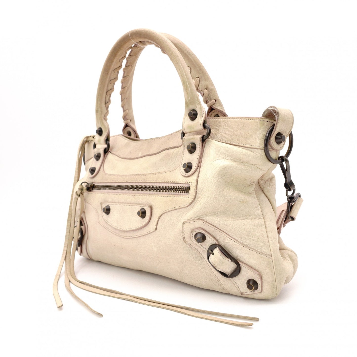 BALENCIAGA The First Handbag, Leather, Beige, 2-Way