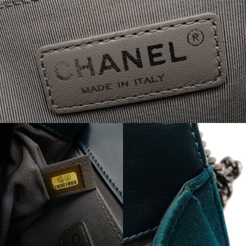 CHANEL Boy Chanel Velour 2Way Green Shoulder Bag Green Women's Simple 7-2-261