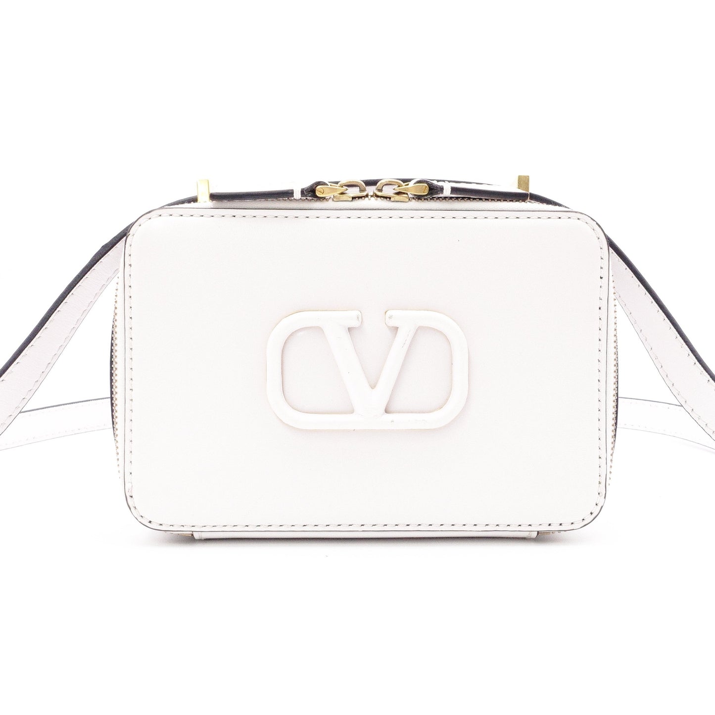 Valentino Garavani Camera Bag, Shoulder Bag, Leather, White, Crossbody, V Logo