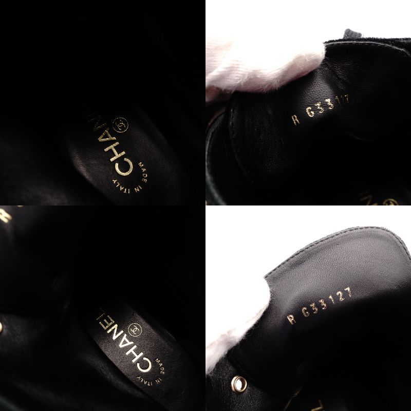 CHANEL Short Boots Black Velvet Black CC Logo Short Boots Size 37.5 Approx. 9.6" R801839