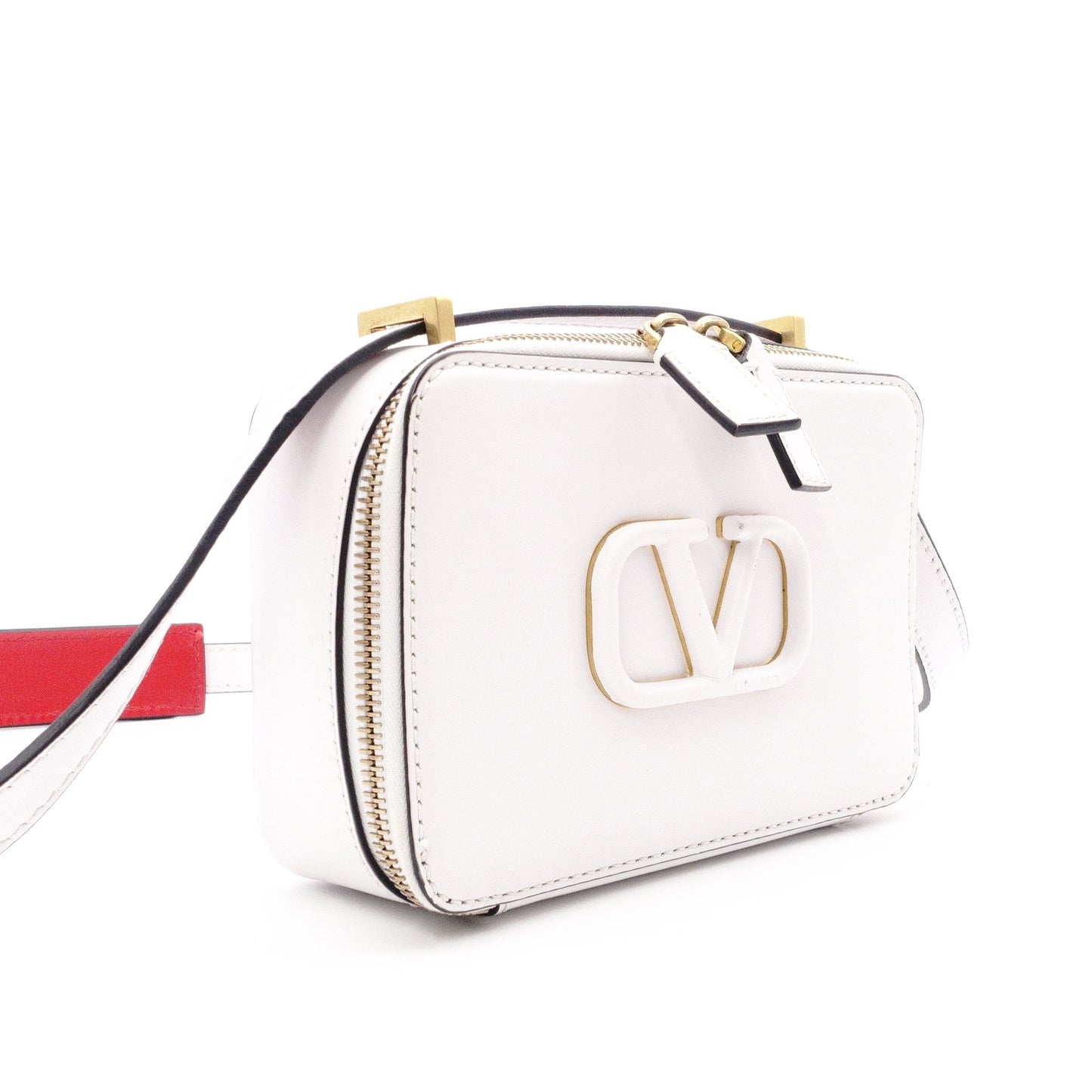 Valentino Garavani Camera Bag, Shoulder Bag, Leather, White, Crossbody, V Logo