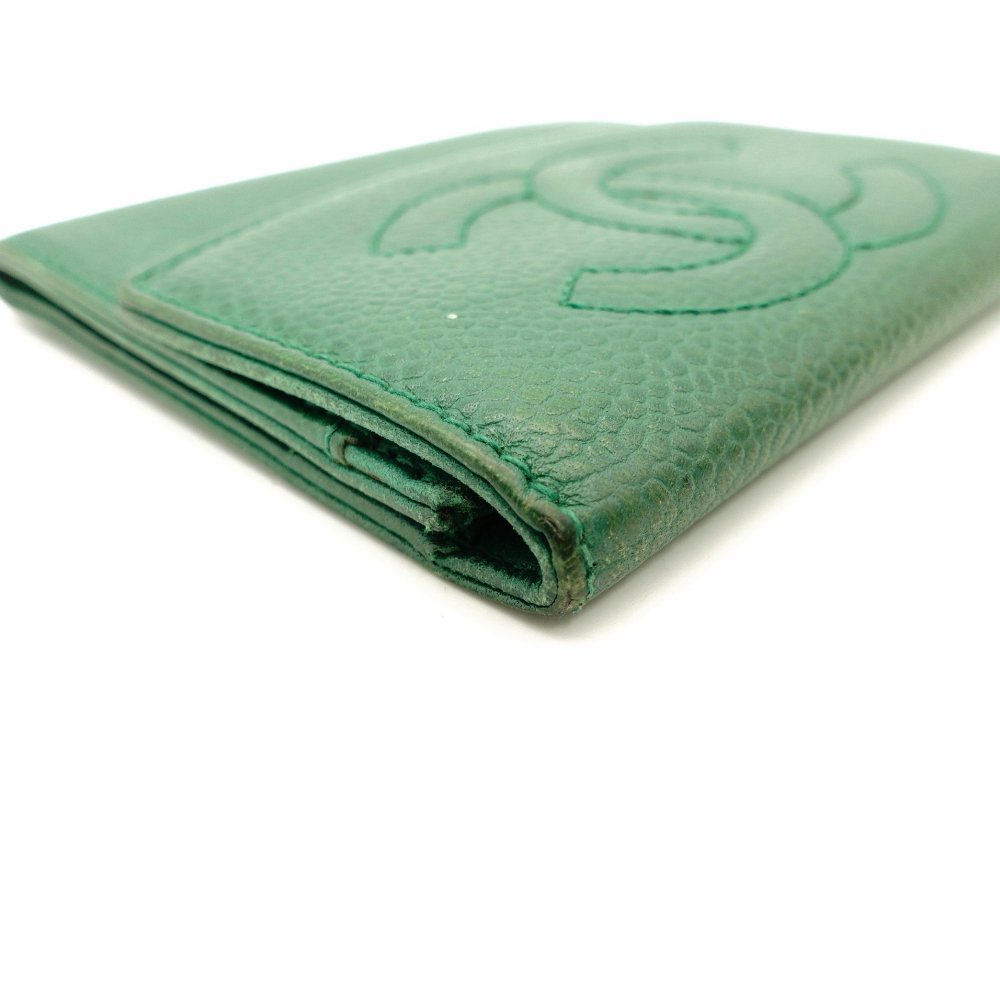CHANEL Coin Case Caviar Skin Green Leather Vintage Mini Wallet R801194