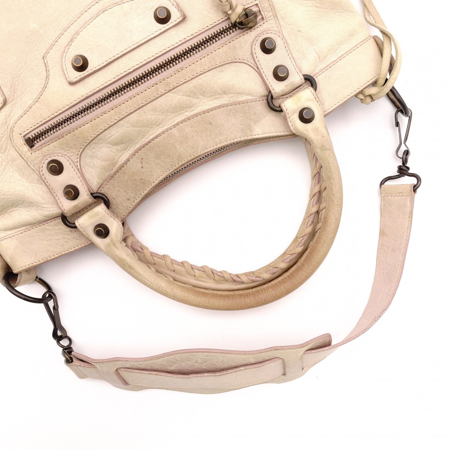 BALENCIAGA The First Handbag, Leather, Beige, 2-Way
