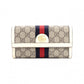GUCCI Sherry Line Long Wallet, PVC/Leather, Beige, GG Logo, Gold Hardware