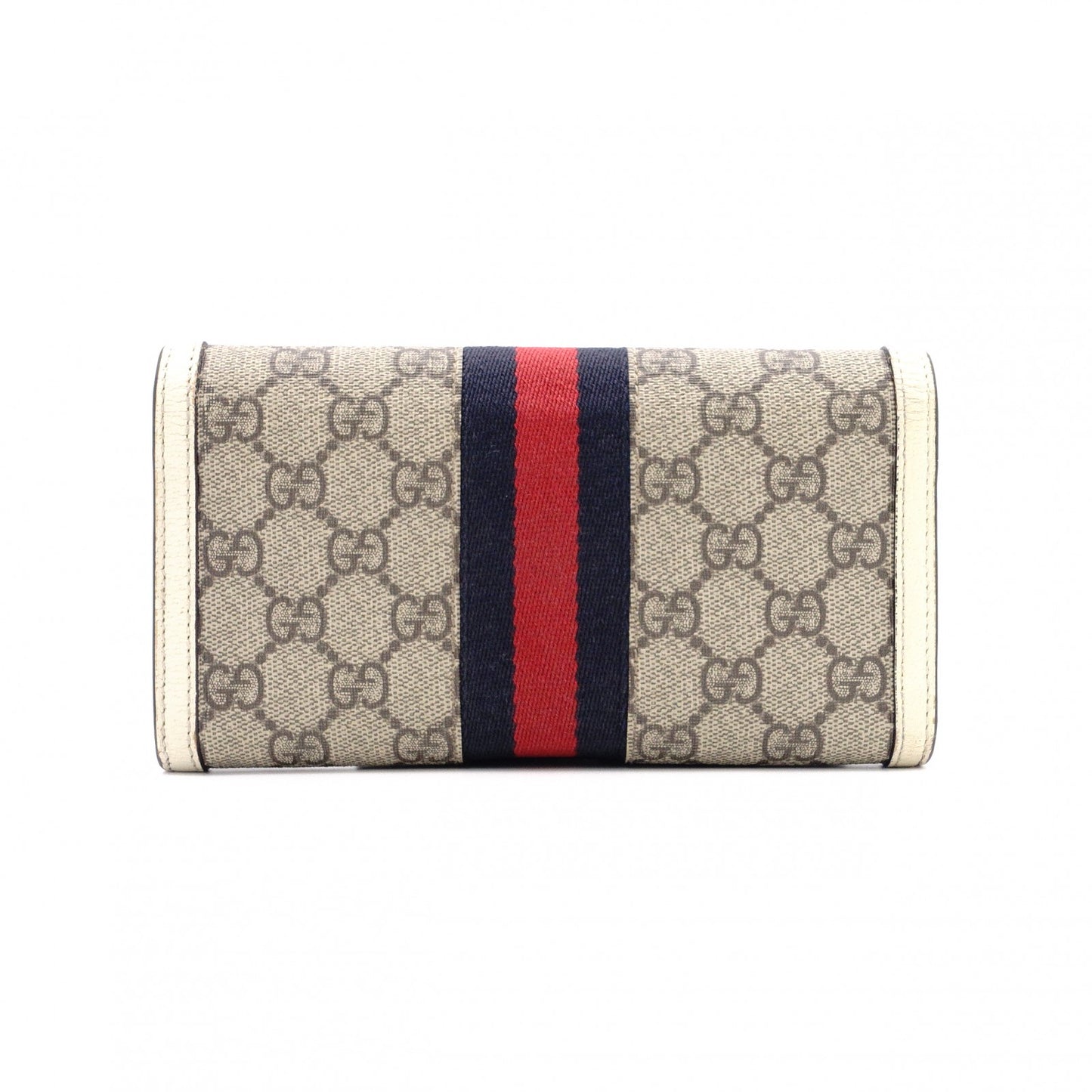 GUCCI Sherry Line Long Wallet, PVC/Leather, Beige, GG Logo, Gold Hardware