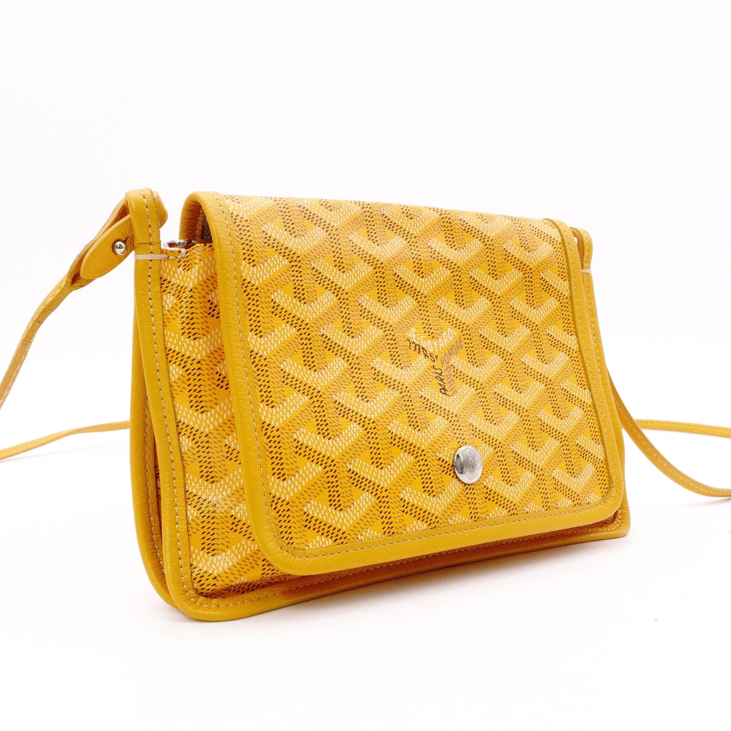 GOYARD Plume Pouch Wallet Shoulder Bag, Leather/PVC, Yellow, Crossbody, Silver Hardware