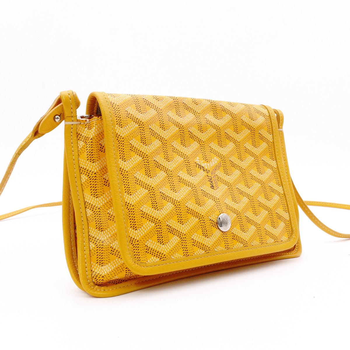 GOYARD Plume Pouch Wallet Shoulder Bag, Leather/PVC, Yellow, Crossbody, Silver Hardware