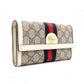 GUCCI Sherry Line Long Wallet, PVC/Leather, Beige, GG Logo, Gold Hardware