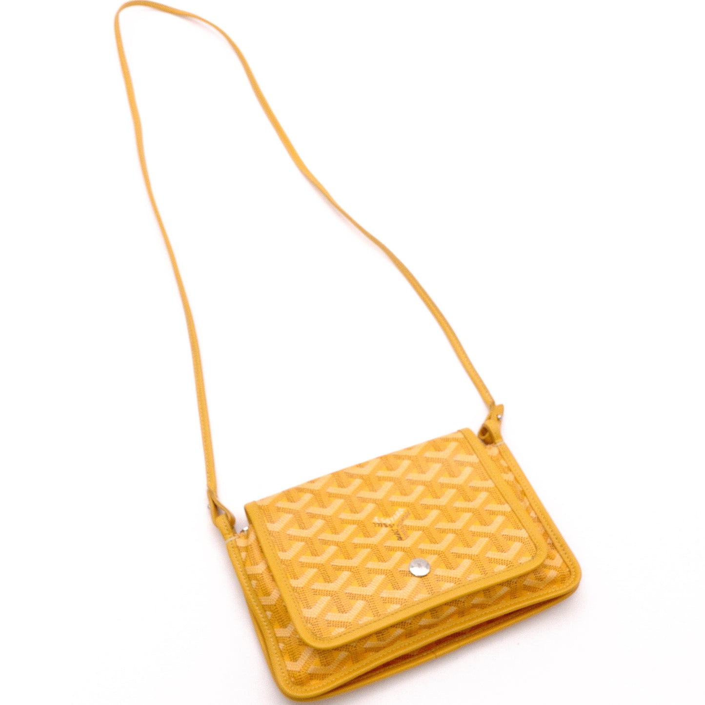 GOYARD Plume Pouch Wallet Shoulder Bag, Leather/PVC, Yellow, Crossbody, Silver Hardware