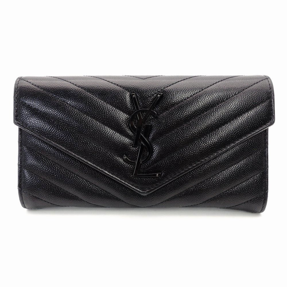 Saint Laurent Cassandra Long Wallet Black Leather Black Wallet YSL R801980