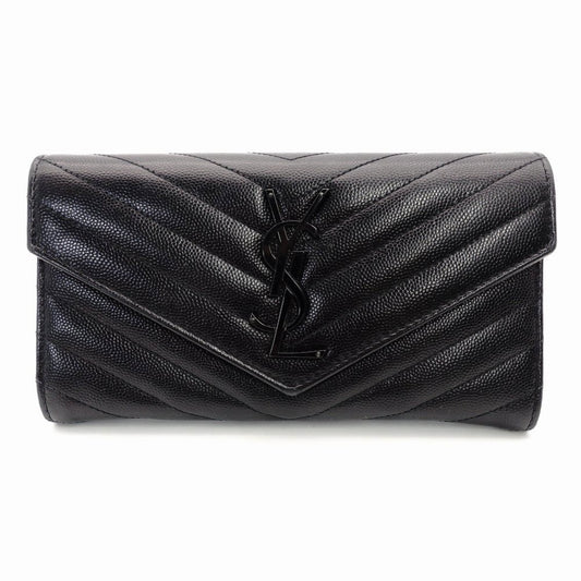 Saint Laurent Cassandra Long Wallet Black Leather Black Wallet YSL R801980