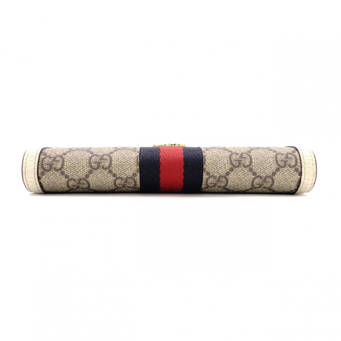 GUCCI Sherry Line Long Wallet, PVC/Leather, Beige, GG Logo, Gold Hardware