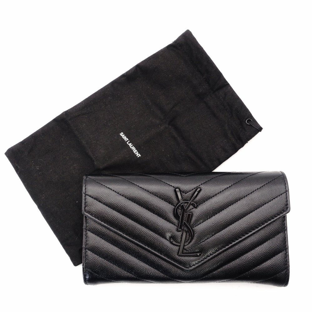Saint Laurent Cassandra Long Wallet Black Leather Black Wallet YSL R801980