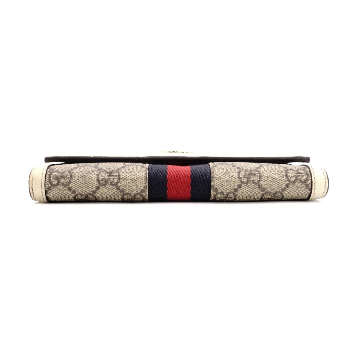 GUCCI Sherry Line Long Wallet, PVC/Leather, Beige, GG Logo, Gold Hardware