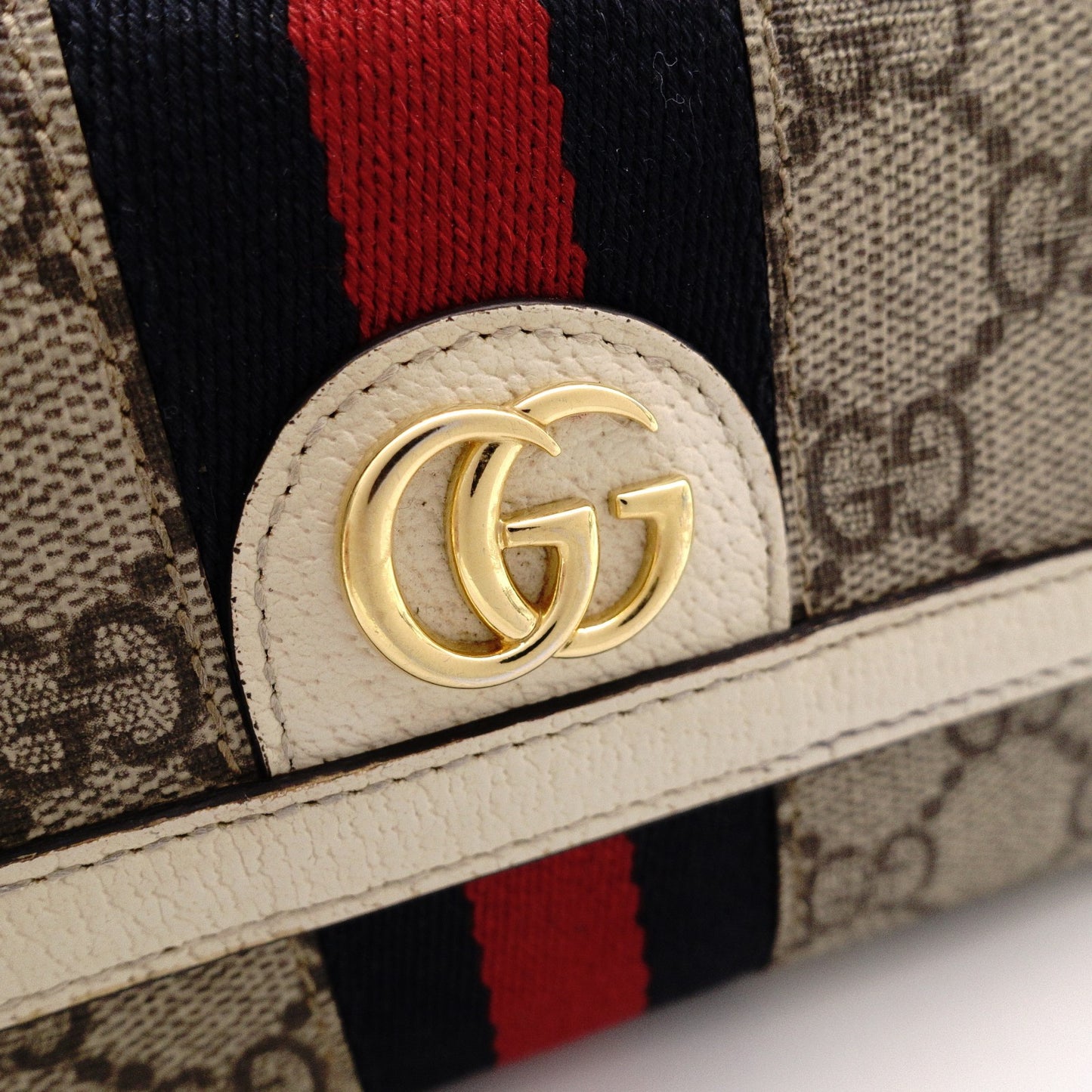 GUCCI Sherry Line Long Wallet, PVC/Leather, Beige, GG Logo, Gold Hardware