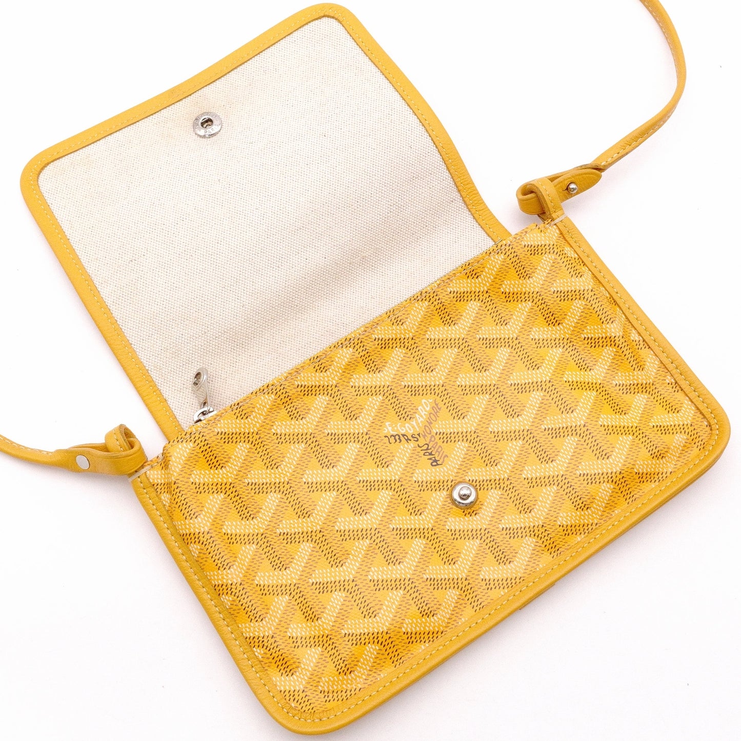 GOYARD Plume Pouch Wallet Shoulder Bag, Leather/PVC, Yellow, Crossbody, Silver Hardware