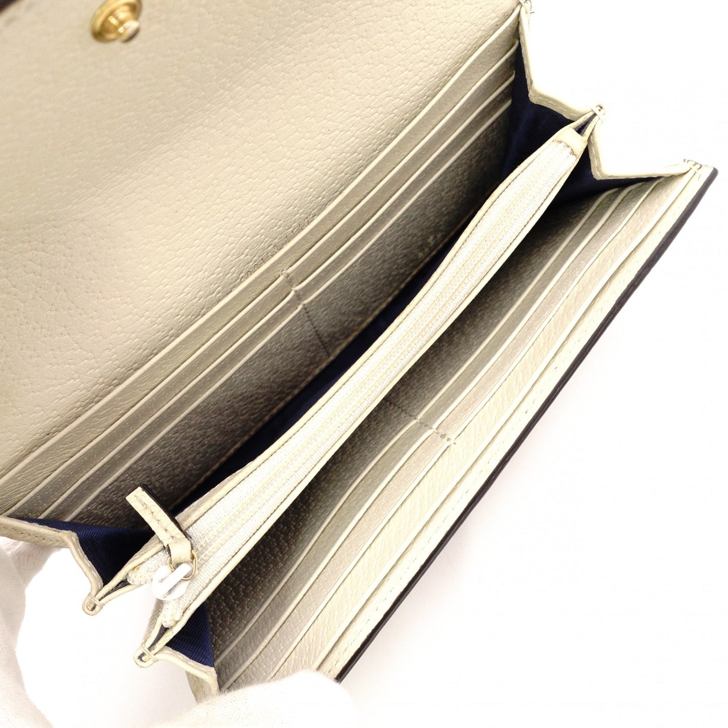 GUCCI Sherry Line Long Wallet, PVC/Leather, Beige, GG Logo, Gold Hardware
