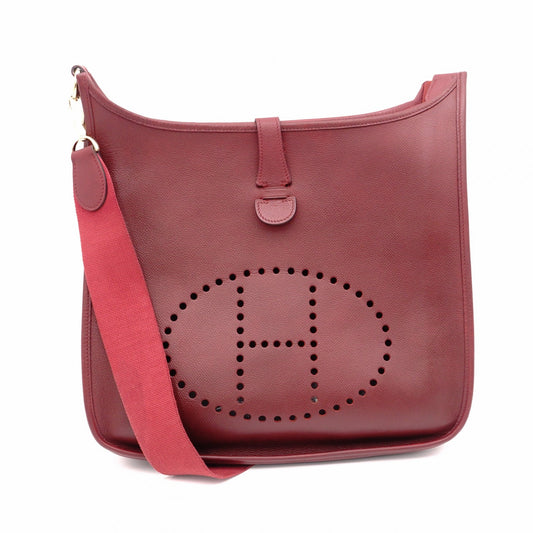 HERMES Evelyn GM Shoulder Bag, Leather, Red, □H Engraving, Silver Hardware