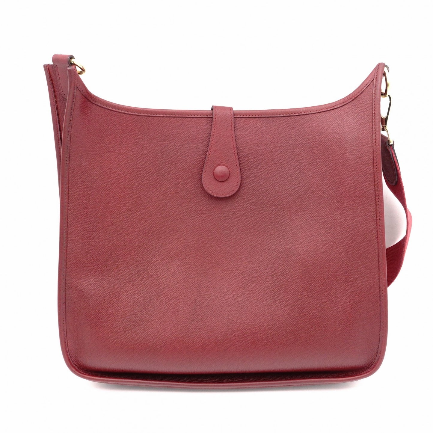 HERMES Evelyn GM Shoulder Bag, Leather, Red, □H Engraving, Silver Hardware