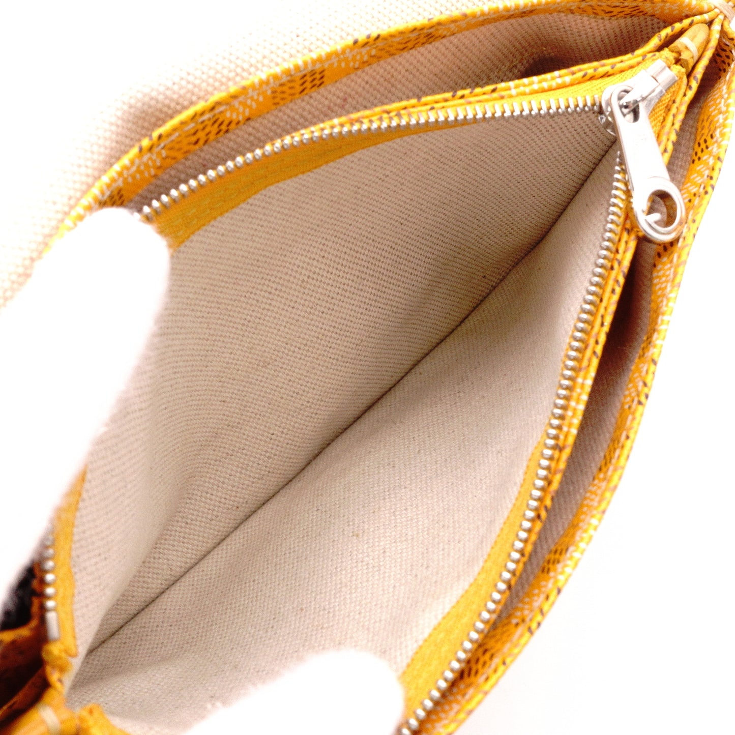 GOYARD Plume Pouch Wallet Shoulder Bag, Leather/PVC, Yellow, Crossbody, Silver Hardware