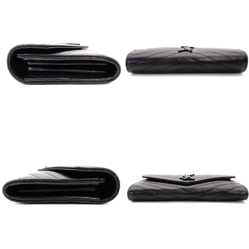 Saint Laurent Cassandra Long Wallet Black Leather Black Wallet YSL R801980
