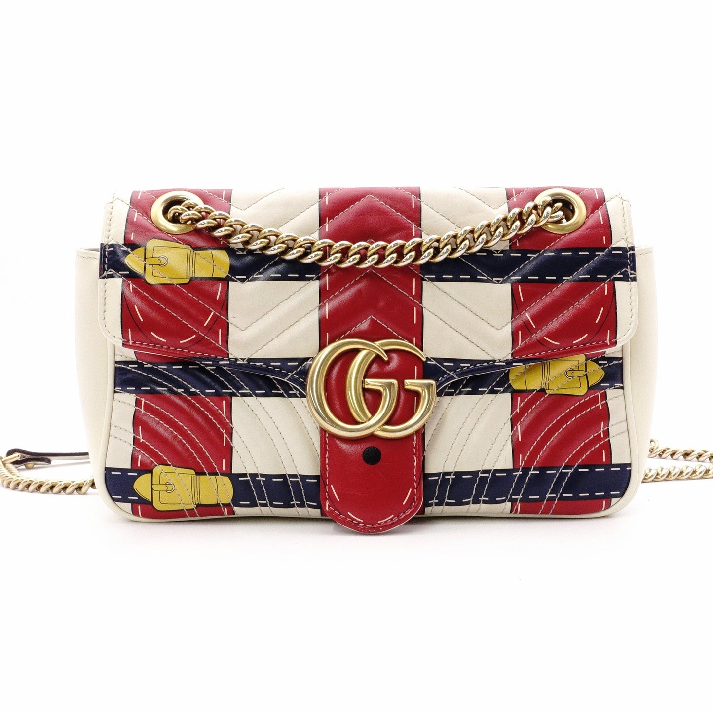 GUCCI Marmont Shoulder Bag, Leather, White, 2-Way Crossbody, GG Logo, Multicolor