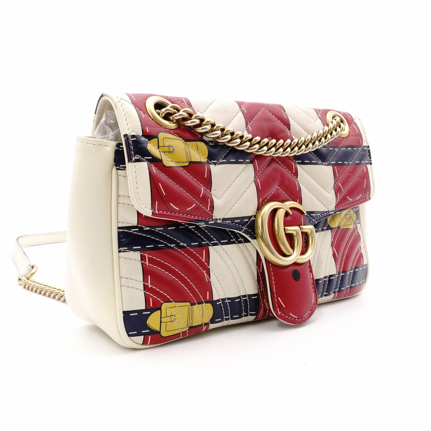 GUCCI Marmont Shoulder Bag, Leather, White, 2-Way Crossbody, GG Logo, Multicolor
