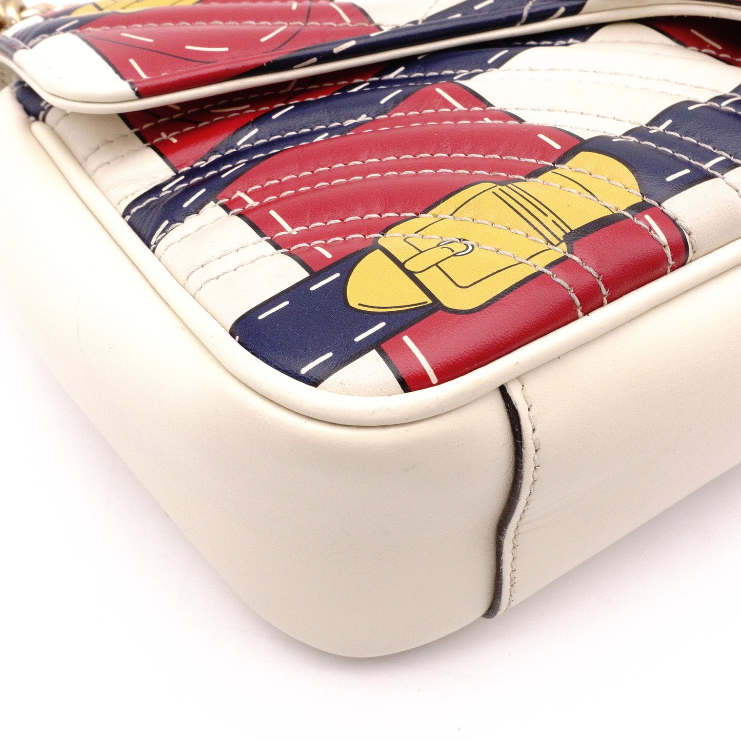 GUCCI Marmont Shoulder Bag, Leather, White, 2-Way Crossbody, GG Logo, Multicolor