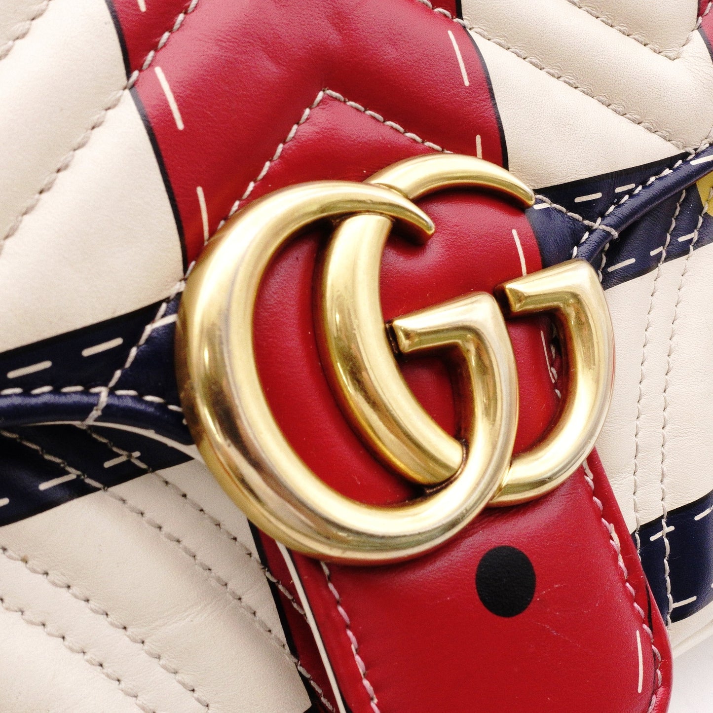 GUCCI Marmont Shoulder Bag, Leather, White, 2-Way Crossbody, GG Logo, Multicolor