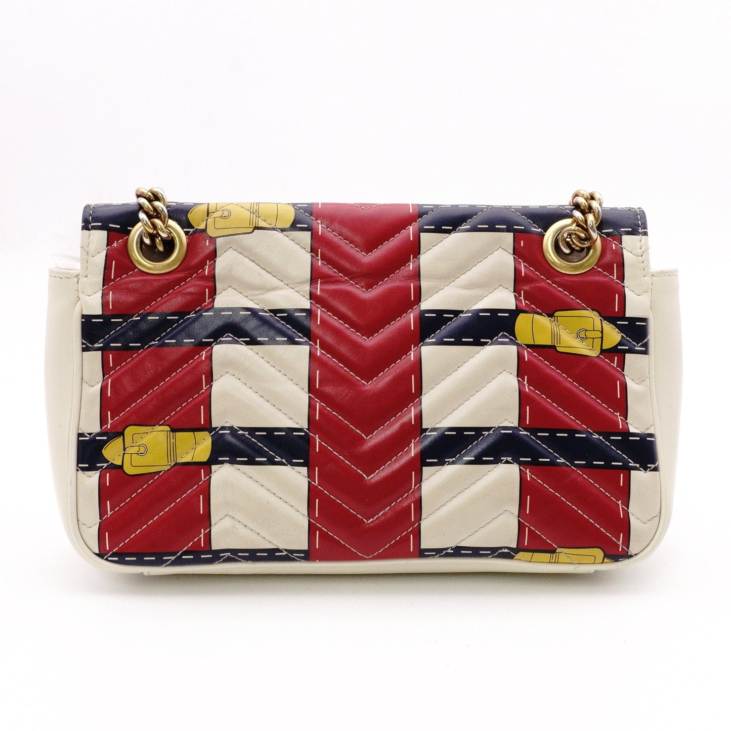 GUCCI Marmont Shoulder Bag, Leather, White, 2-Way Crossbody, GG Logo, Multicolor
